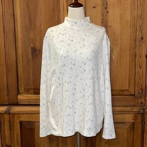 Croft & Barrow White Holiday Theme Cotton Turtleneck Sz. L